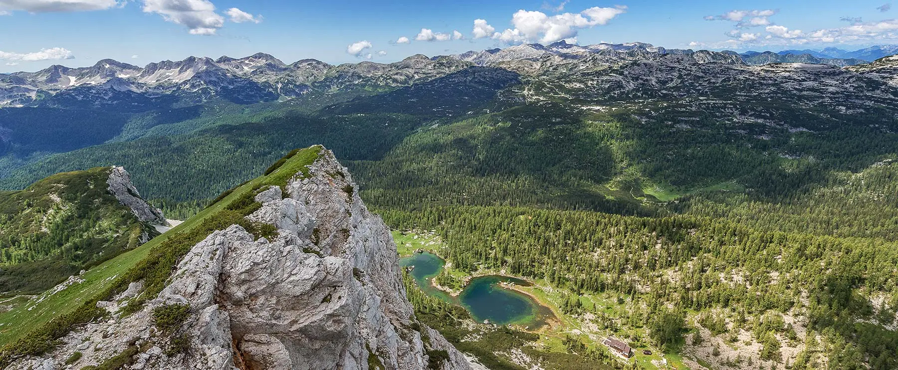 Razgled z gorskega vrha na doline in jezero